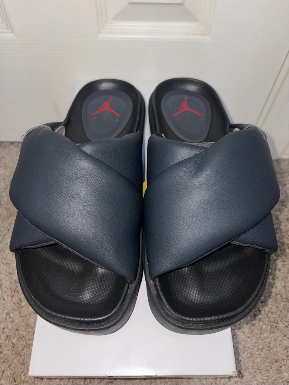Jordan Men’s Navy Cross-Over Slide Sandals with Red Jumpman